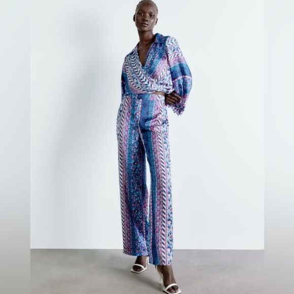 ZARA SATIN EFFECT PRINTED PANTS - Picture 9 of 13